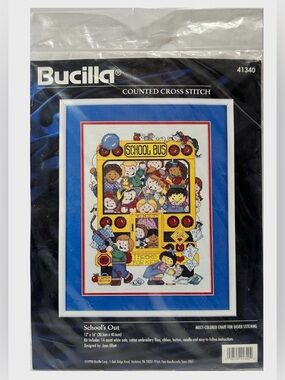 Vintage Bucilla "School's Out" Cross Stitch Kit Unopened